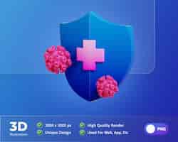 PSD gratuit illustration 3d de l'icône de la santé et de la médecine du virus du bouclier