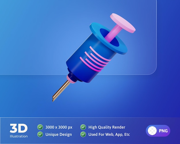 Illustration 3d de l'icône de la santé et de la médecine de la seringue