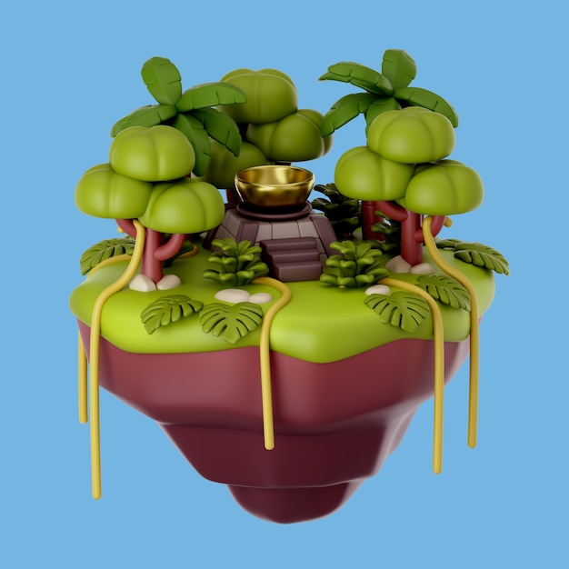 PSD gratuit illustration 3d avec une île flottante