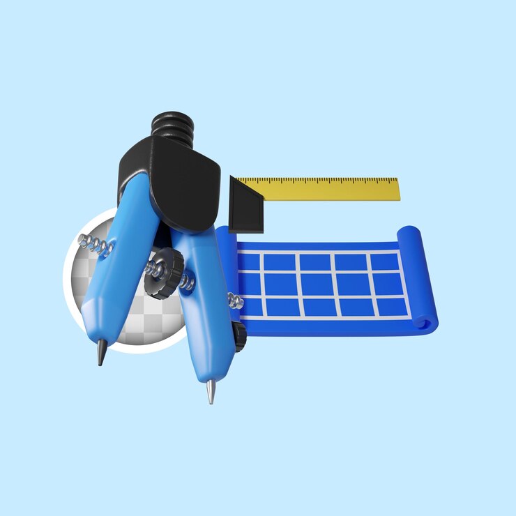 PSD gratuit illustration 3d d'instruments d'architecte ou d'ingénieur