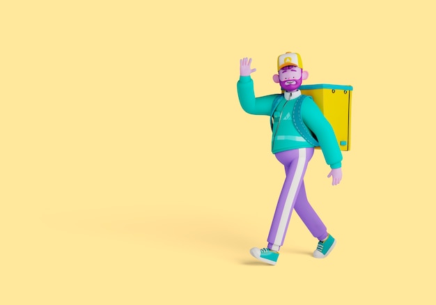 Illustration 3d de livraison avec personne portant un sac à dos