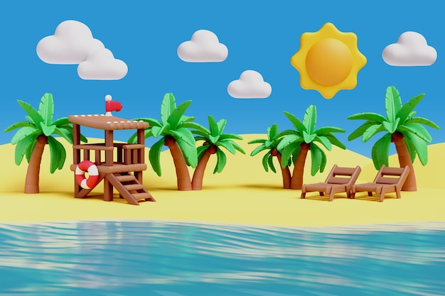 PSD gratuit illustration 3d avec paysage aquatique et nature