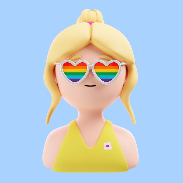 Illustration 3D d'une personne avec des lunettes de soleil arc-en-ciel