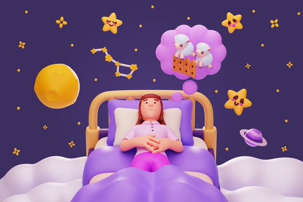 Illustration 3D d'une personne nocturne restant éveillée