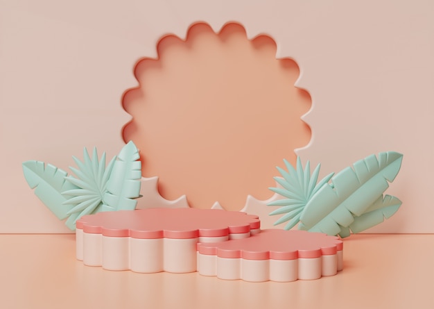 Illustration 3D avec un podium de couleur pêche