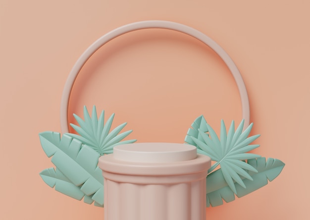 Illustration 3D avec un podium de couleur pêche