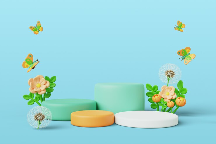 PSD gratuit illustration 3d avec un podium de ventes de printemps floral