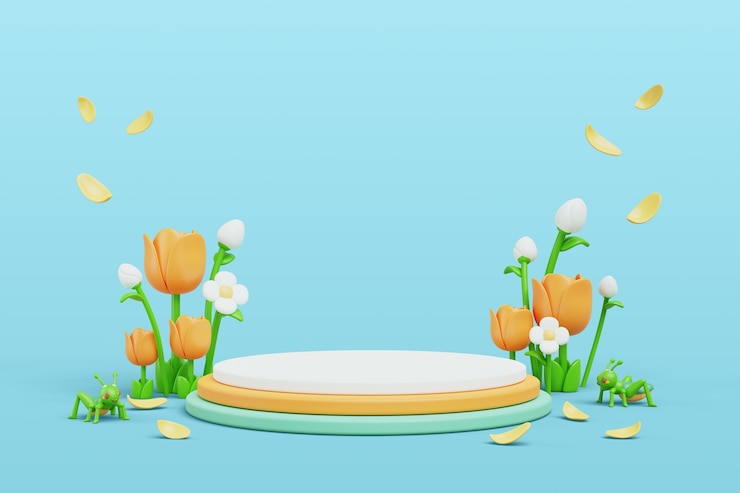 PSD gratuit illustration 3d avec un podium de ventes de printemps floral