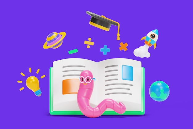 PSD gratuit illustration 3d pour la célébration de la journée mondiale du livre