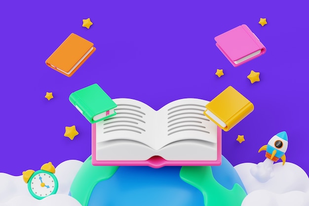 Illustration 3D pour la célébration de la journée mondiale du livre