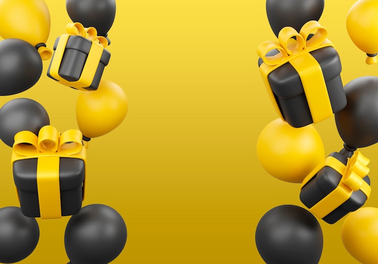 PSD gratuit illustration 3d pour les ventes du vendredi noir avec des ballons et des cadeaux