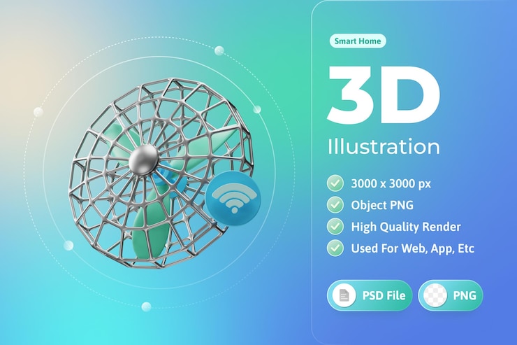 PSD gratuit illustration 3d de ventilateur de maison intelligente
