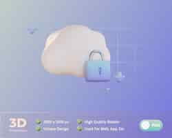 PSD gratuit illustration 3d de verrouillage du système cloud