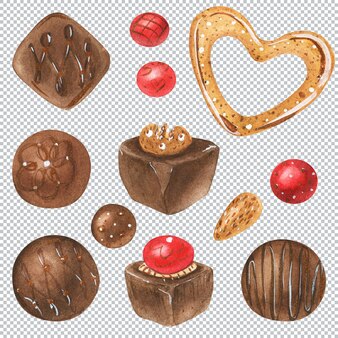 Illustration alimentaire botanique. bonbons au chocolat pour la saint valentin
