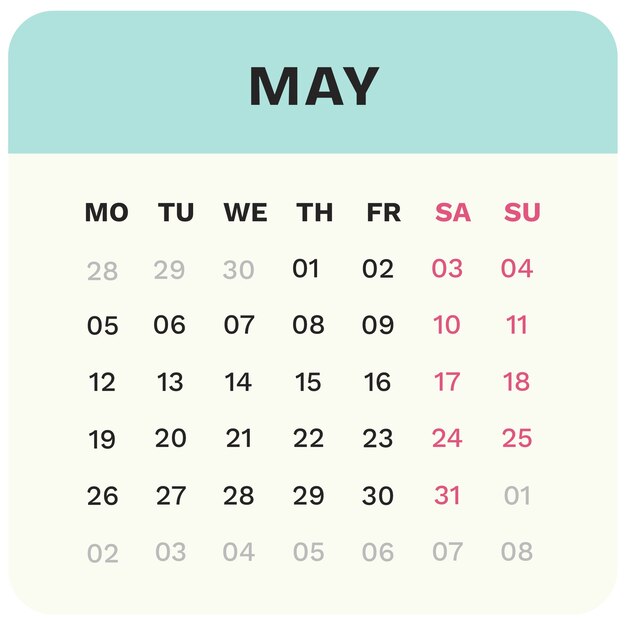 Illustration du calendrier mensuel pour 2025