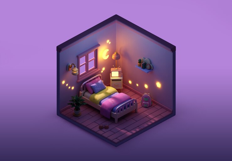 PSD gratuit illustration isométrique de la chambre à coucher