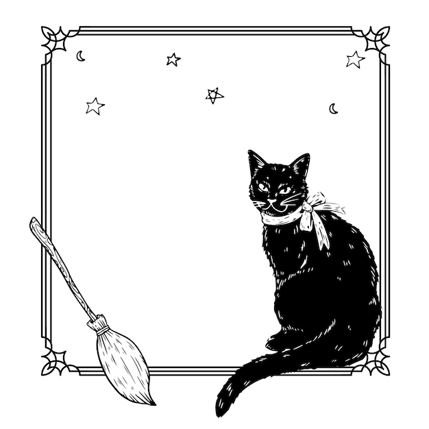 PSD gratuit illustration réaliste d'halloween dessinée à la main avec chat