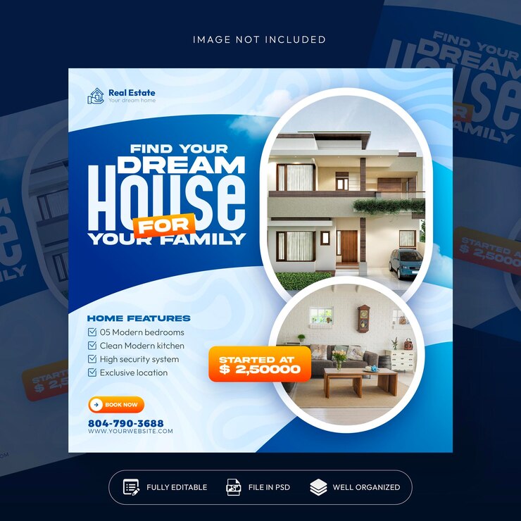 PSD gratuit immobilier maison de luxe propriété publication instagram ou modèle de bannière instagram sur les réseaux sociaux