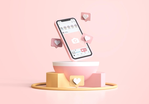 Instagram sur une maquette de téléphone portable rose