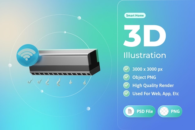 intelligent, maison, climatiseur, 3d, illustration