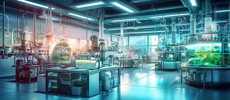 PSD gratuit intérieur moderne du laboratoire scientifique generative ai