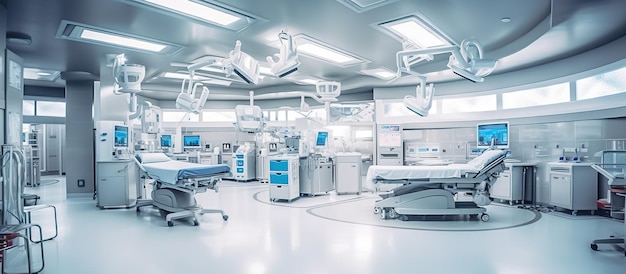 PSD gratuit intérieur d'une salle d'urgence moderne avec poste d'infirmières vide ai générative