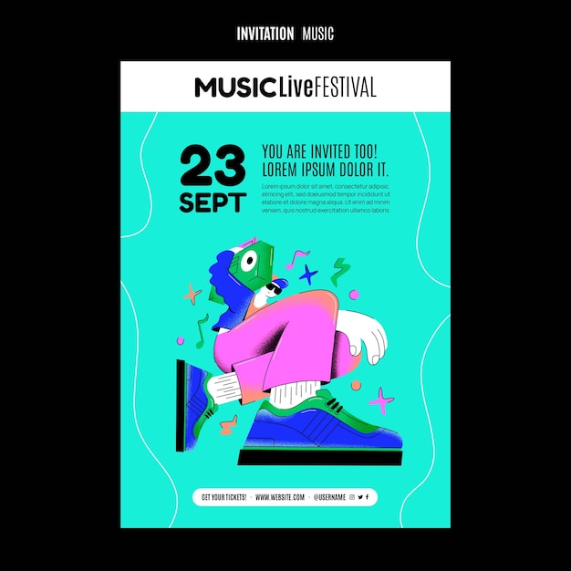 PSD gratuit invitation au festival de musique de style rétro