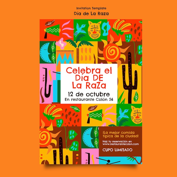 PSD gratuit invitation à la célébration du jour de la raza au design plat