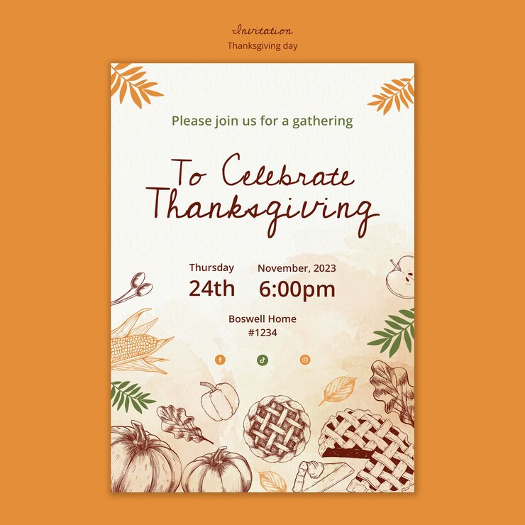 PSD gratuit invitation à la célébration de thanksgiving dessinée à la main