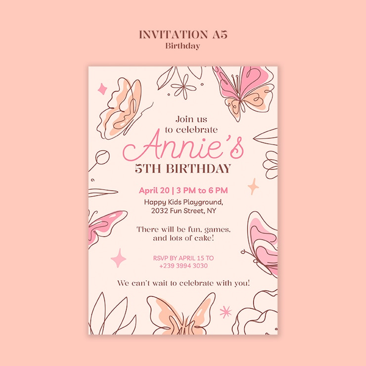 PSD gratuit l'invitation à la fête du 5e anniversaire d'annie