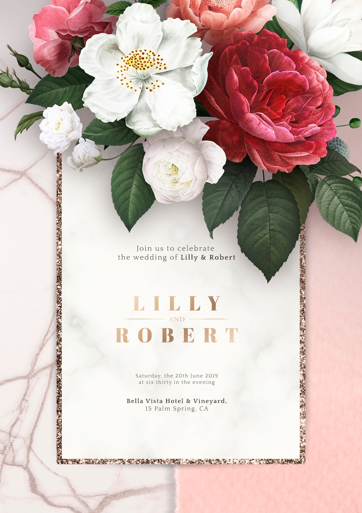 PSD gratuit invitation de mariage floral