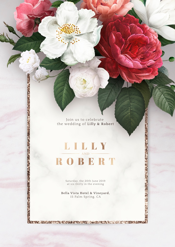 PSD gratuit invitation de mariage floral