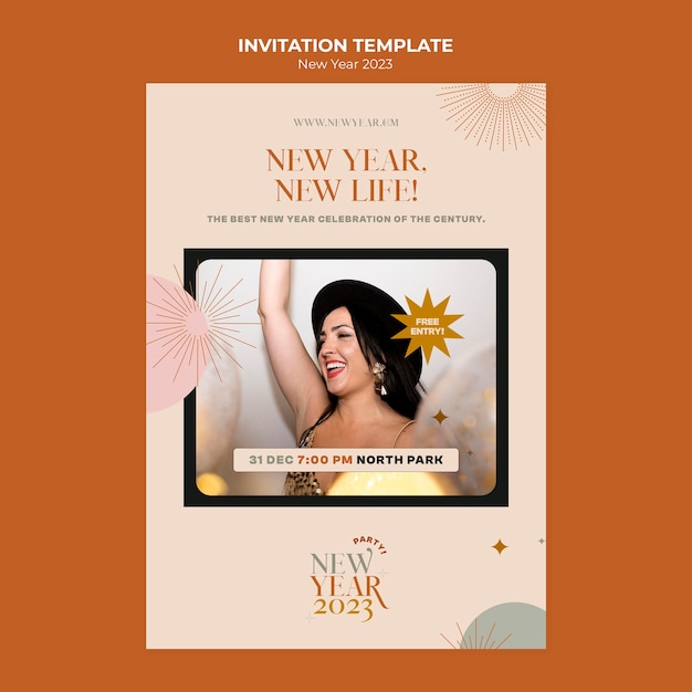 Invitation de nouvel an design plat