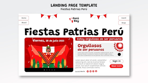 PSD gratuit invitation à la page de destination de fiestas patrias pérou