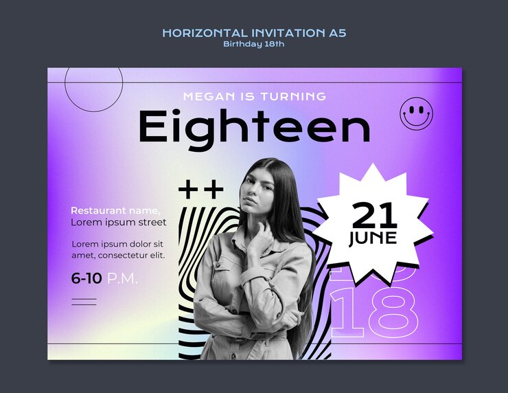PSD gratuit l'invitation pour le 18e anniversaire de megan