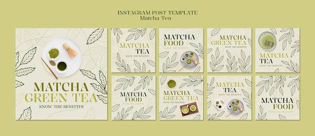 PSD gratuit je bois du thé matcha sur instagram.