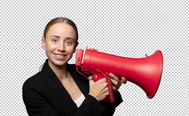 PSD gratuit une jeune femme blonde avec un mégaphone
