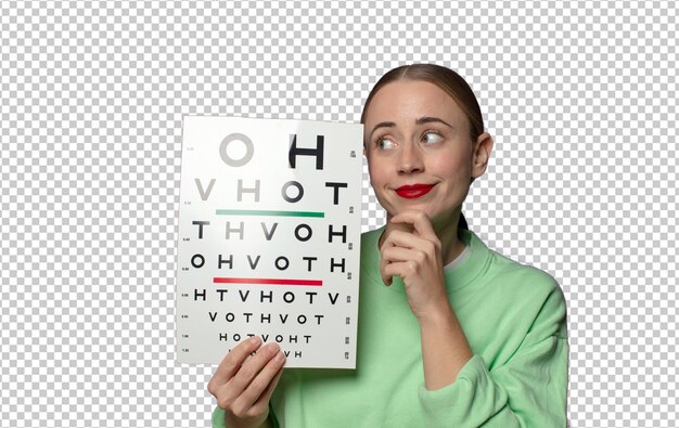 une jeune femme blonde avec un test de vision