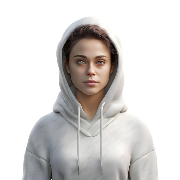 PSD gratuit une jeune femme dans un sweat-shirt blanc à capuche 3d