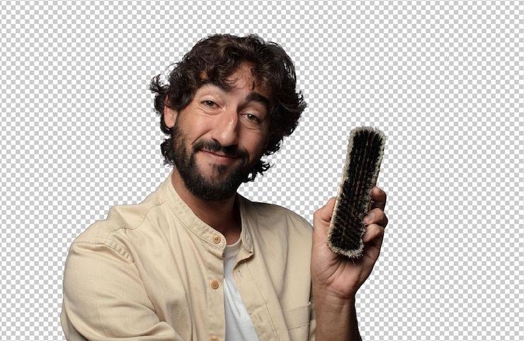PSD gratuit un jeune homme adulte barbu avec une brosse à bottes.