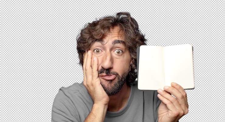 PSD gratuit un jeune homme adulte barbu avec un carnet de poche.