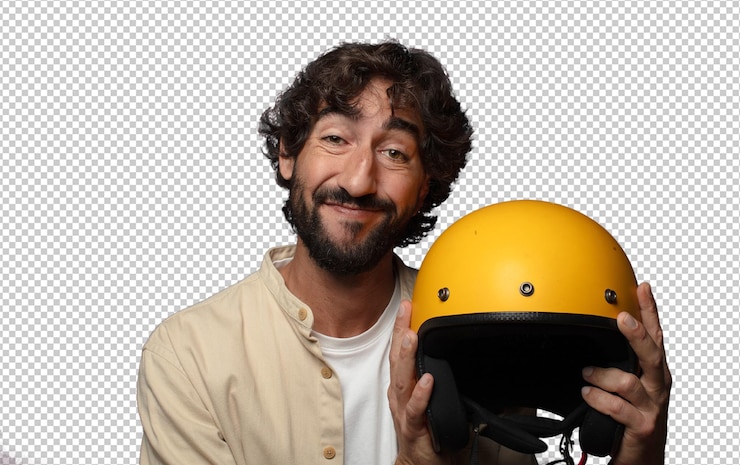 PSD gratuit un jeune homme adulte barbu avec un casque de moto