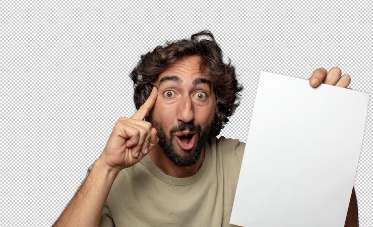 PSD gratuit un jeune homme adulte barbu avec une feuille de papier