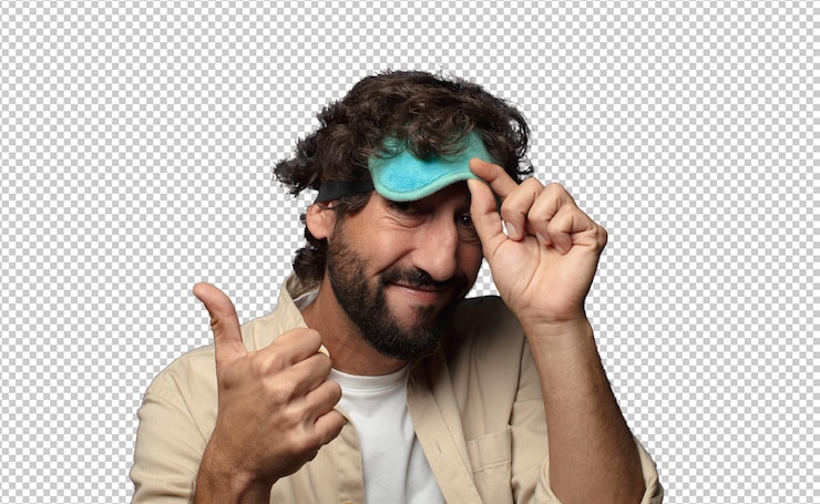 PSD gratuit un jeune homme adulte barbu avec un masque de sommeil