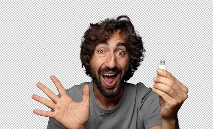 PSD gratuit un jeune homme adulte barbu avec une mémoire usb.