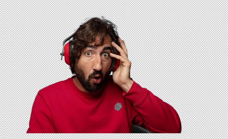 PSD gratuit jeune homme adulte barbu avec un protecteur d'oreille