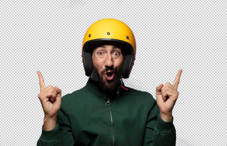 PSD gratuit jeune homme adulte avec un casque de protection pour moto