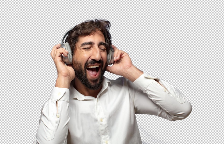 PSD gratuit un jeune homme adulte écoutant de la musique avec des écouteurs