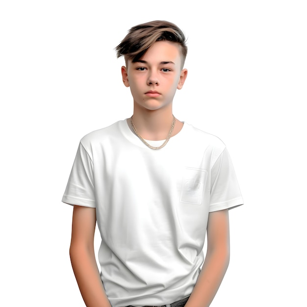 PSD gratuit jeune homme aux cheveux courts en t-shirt blanc sur fond blanc