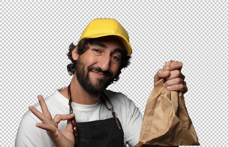 PSD gratuit jeune homme barbu adulte concept d'appel d'offres de magasin